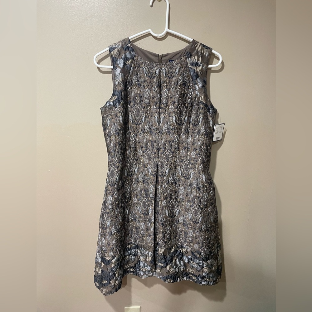 Doncaster Elegant Gray and Brown Midi Dress